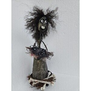 OOAK Creepy Oddity Art Doll Clay Spooky Scary Creepy Dark Demon Creature w/ Bird